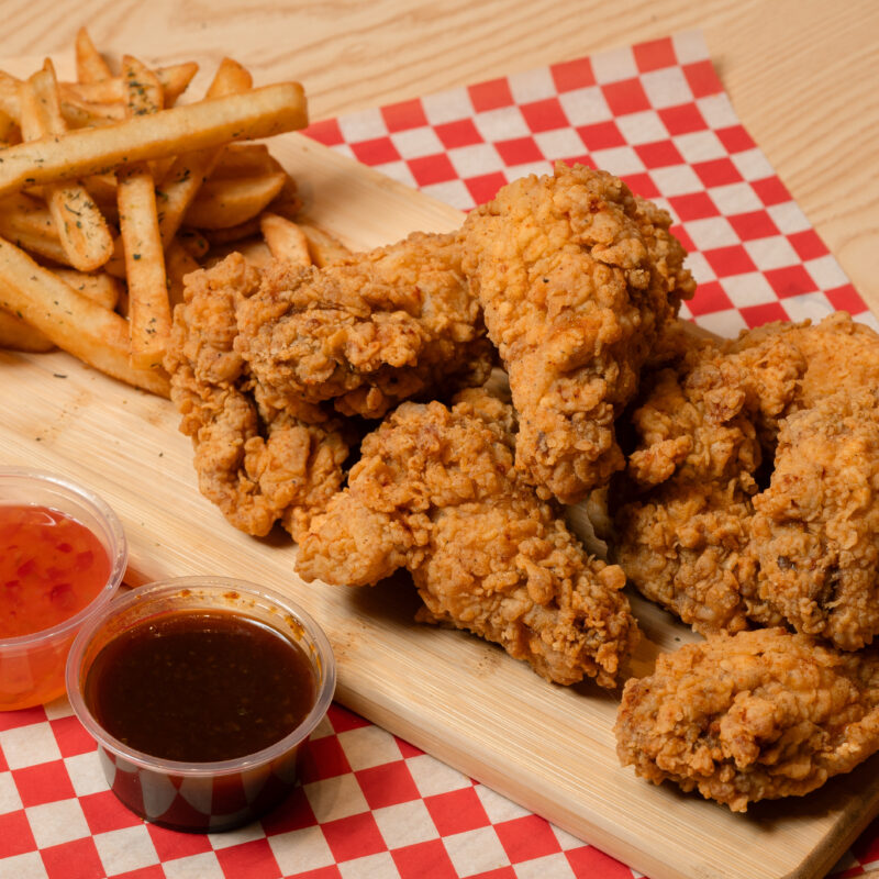 fried chicken and fries on a table